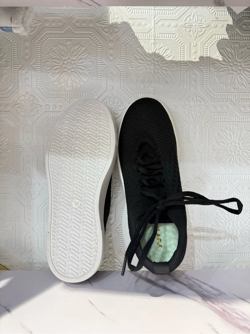 All Black Knit Trainer 24-7103 Black Platform Sneakers - Women's Casual Lace-Up